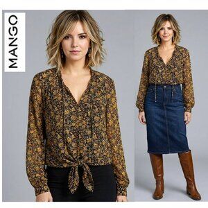 MANGO - Long sleeve lightweight floral blouse